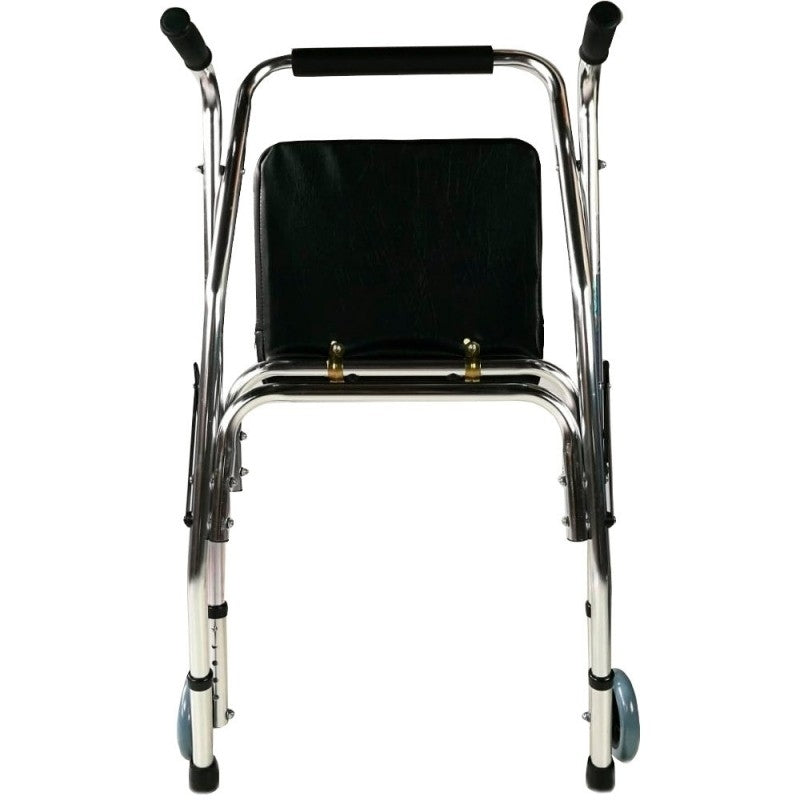 Andador plegable de 2 ruedas, asiento y respaldo