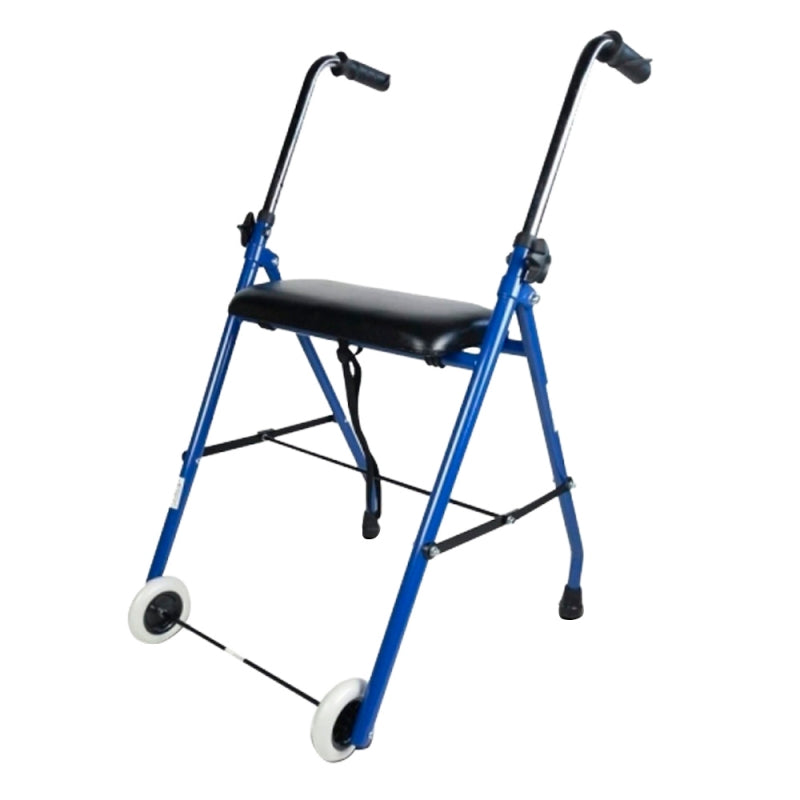 Andador plegable de 2 ruedas y asiento color azul
