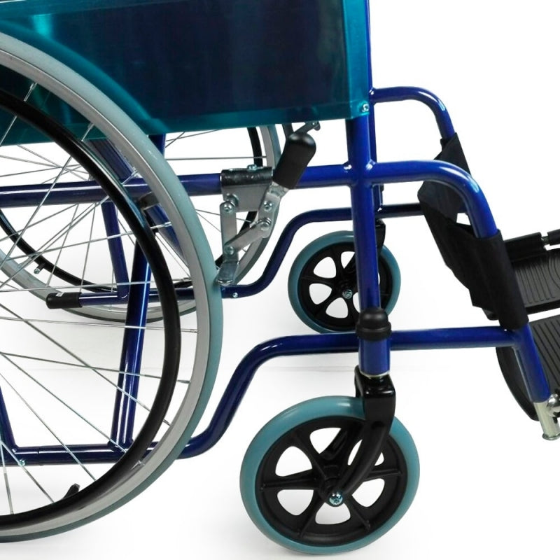 Silla de ruedas plegable con ruedas grandes color azul